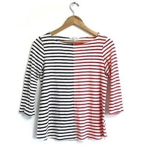 Anthropologie Pure + Good Size Medium Red and Navy Stripe 3/4 Sleeve Top